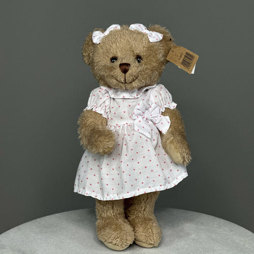 Розовый мишка-брелок в горошек