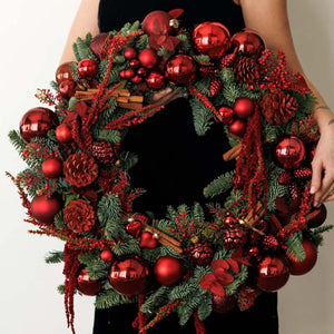Christmas Wreath in classic red tones Cinnamon Flame