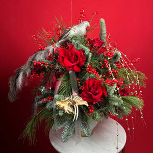 Christmas & New Year Festive Bird Arrangement Crimson Winter