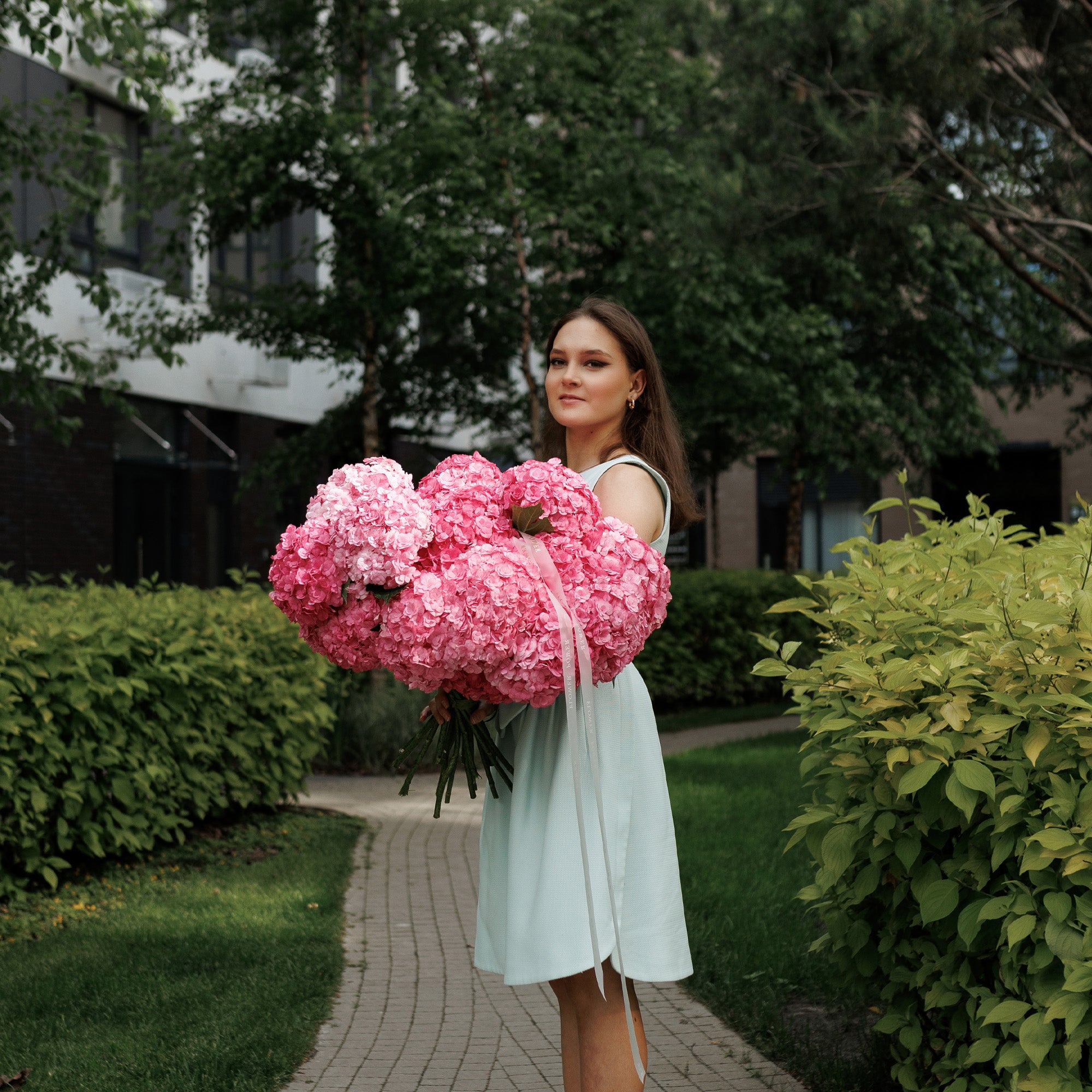 Bouquet of fuchsia-pink hydrangeas 