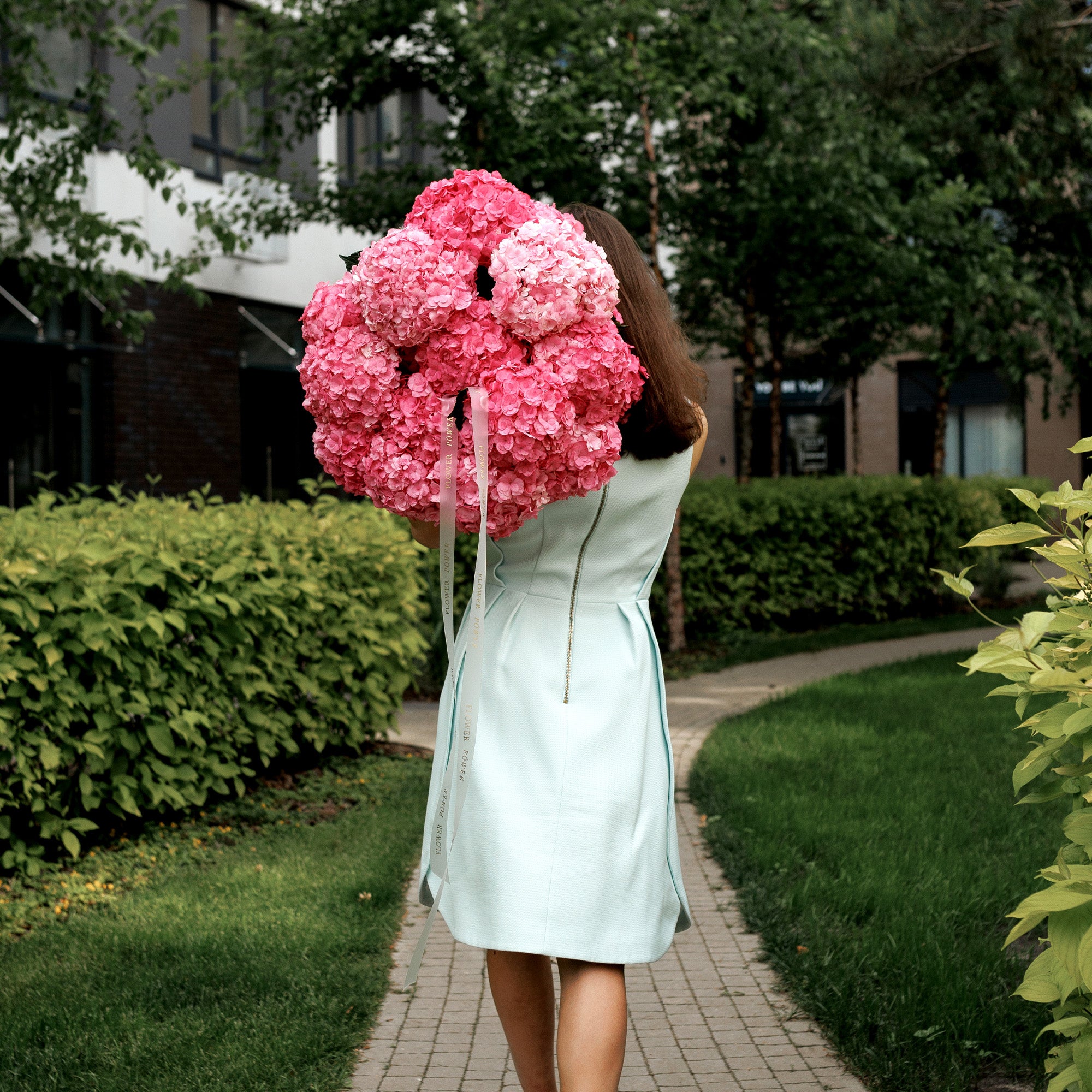 Bouquet of fuchsia-pink hydrangeas 