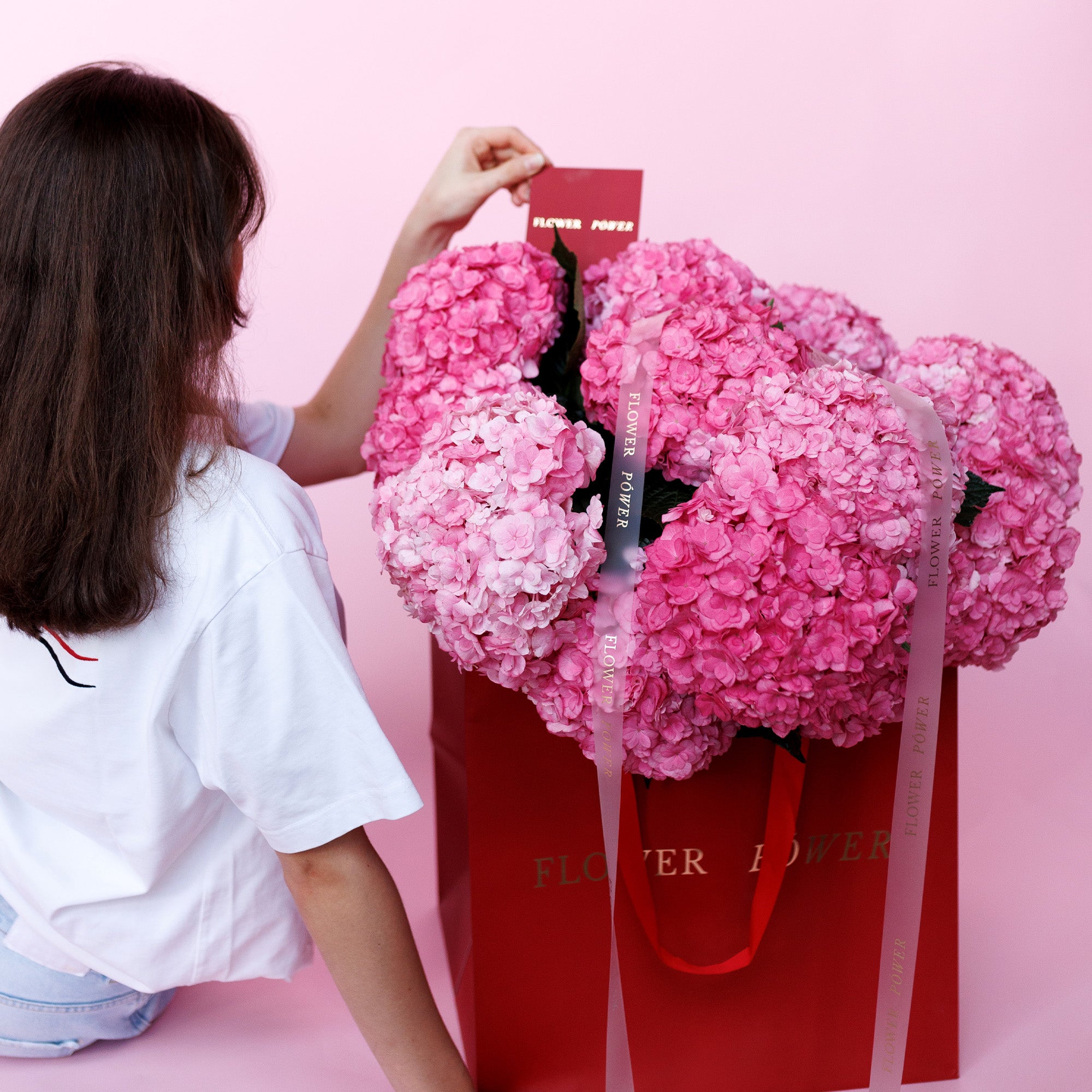Bouquet of fuchsia-pink hydrangeas 