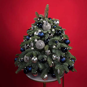 Christmas Table Tree in navy, silver & steel gray tones Midnight Frost