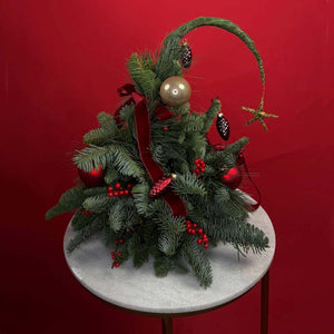 Christmas Table Tree in red & beige tones Whimsical Twist