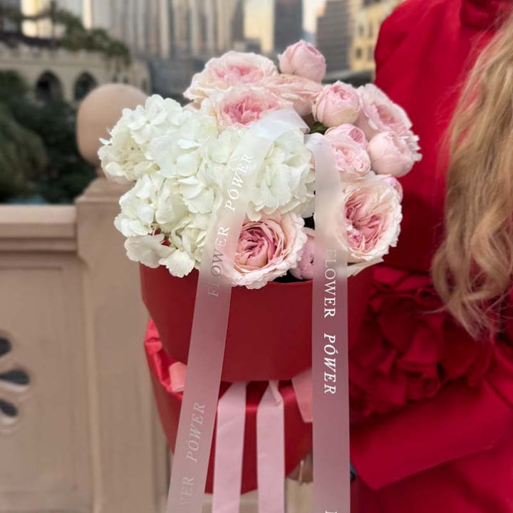 Blush Affair -romantic bouquet of long-stemmed roses – elegant floral expression by Flower Power