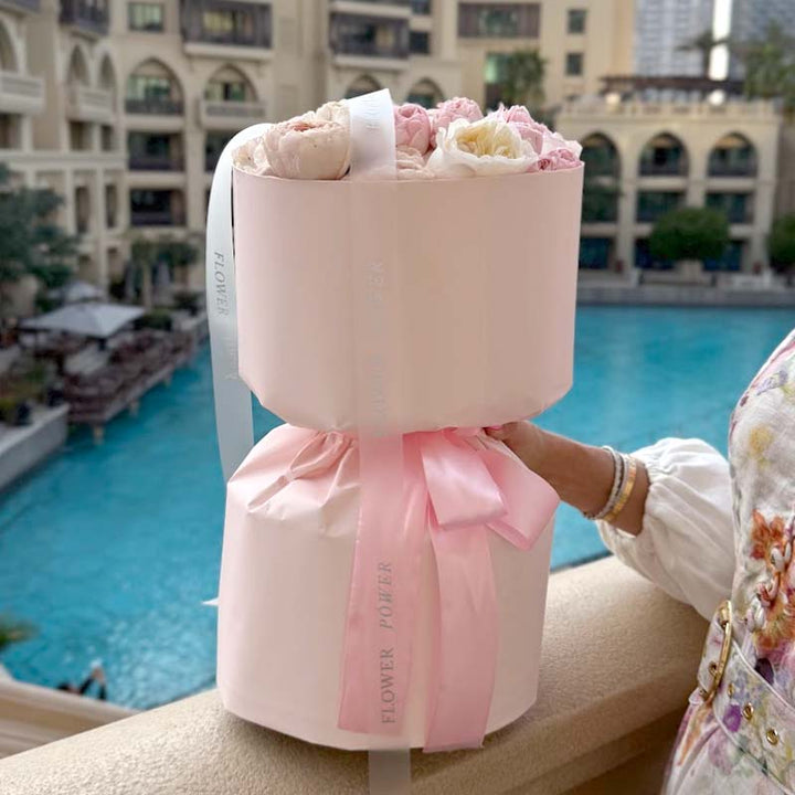 Powder Bloom – bouquet of soft powder pink long-stemmed roses – romantic gift by Flower Power