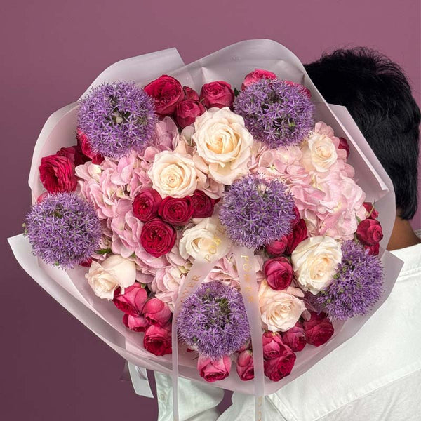 Pink Cascade - romantic bouquet of long-stemmed roses - elegant floral expression by Flower Power