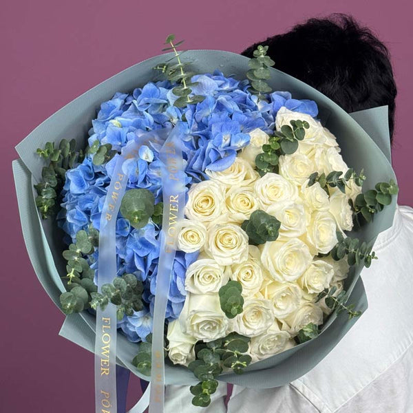 Frosted Bloom - romantic bouquet of long-stemmed roses - elegant floral expression by Flower Power