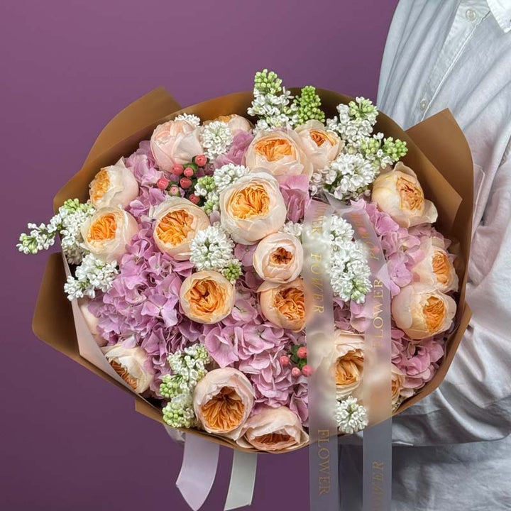 Coconut Bloom – tropical-inspired white rose bouquet – fresh blooms by Flower Power
