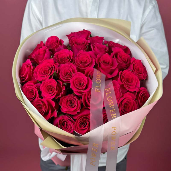 Crimson Muse -romantic bouquet of long-stemmed roses – elegant floral expression by Flower Power