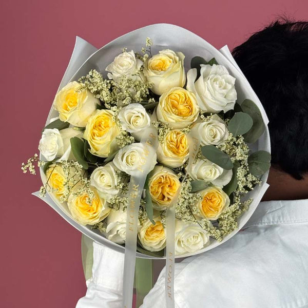 Morning Petals -romantic bouquet of long-stemmed roses – elegant floral expression by Flower Power