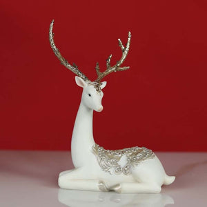 White Seated Reindeer Figurine
